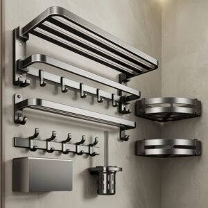 Space aluminum gun gray towel rack -5-piece set (Excellent quality)