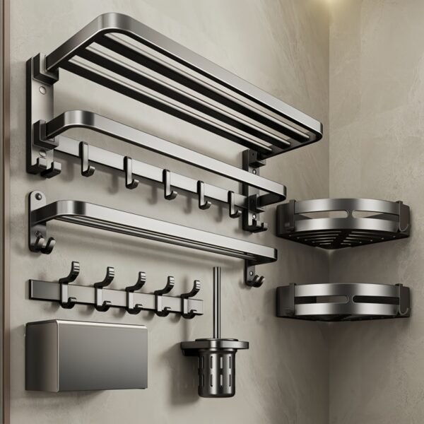 Space aluminum gun gray towel rack -5-piece set (Excellent quality)