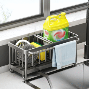 Slanted drain storage rack with rod