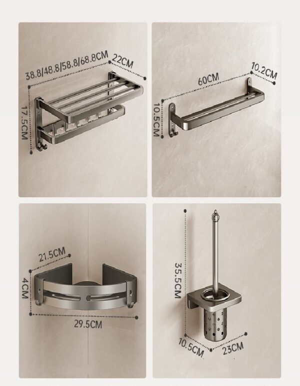 Space aluminum gun gray towel rack -5-piece set (Excellent quality) - Image 2