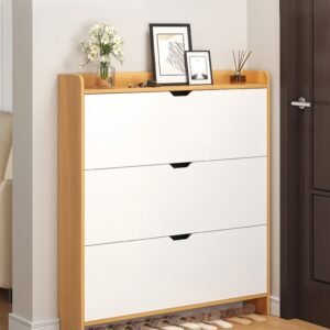 Tipping bucket shoe cabinet